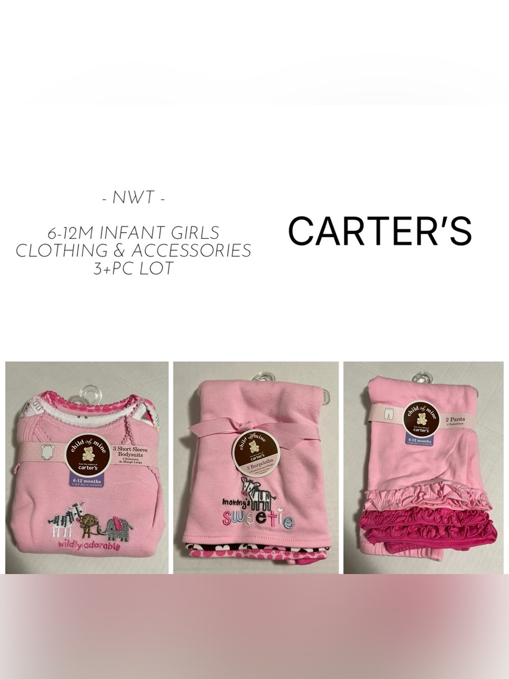 CARTER’S - 6/12M - NWT - 3+PC INFANT GIRLS SAFARI CLOTHING & ACCESSORIES LOT